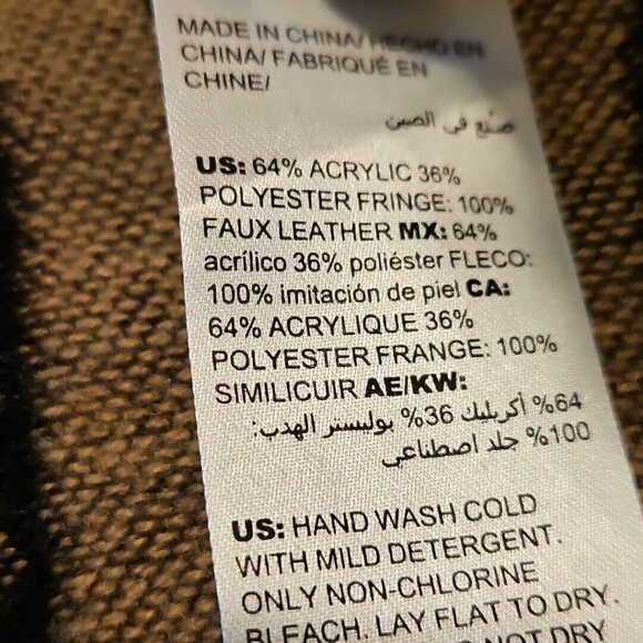 Chicos Fringe Ruana Wrap Sweater Coat Womens S/M Brown Black Floral Faux Leather - Picture 11 of 13